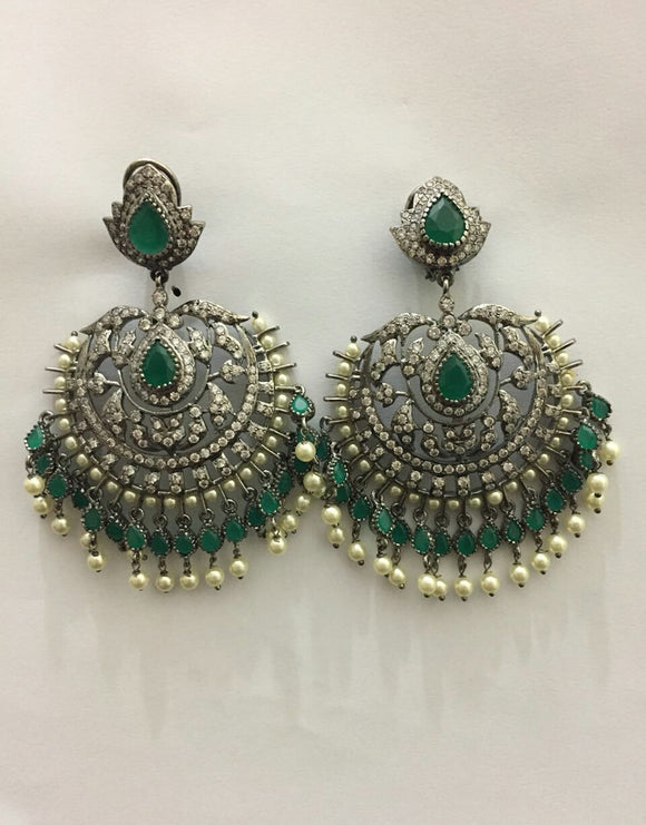 Victorian Emerald Chand Bali Earrings - Ziva Art Jewellery