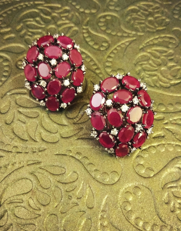 Red Stones Stud Earrings - Ziva Art Jewellery