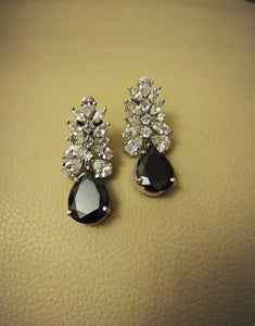 American Diamond with Black Stone Earrings - Ziva Art Jewellery