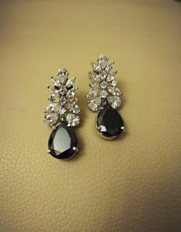 American Diamond with Black Stone Earrings - Ziva Art Jewellery