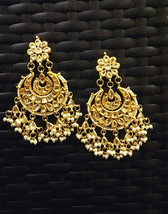 Gold Pearl Chand bali Earrings - Ziva Art Jewellery