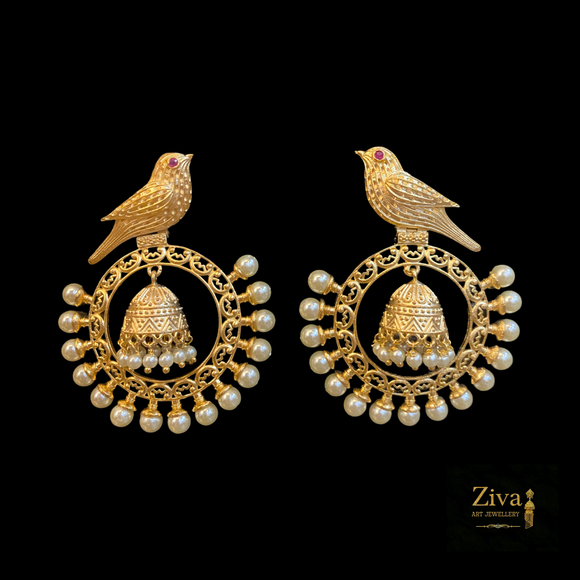 Bird Gold Chandbali Earrings
