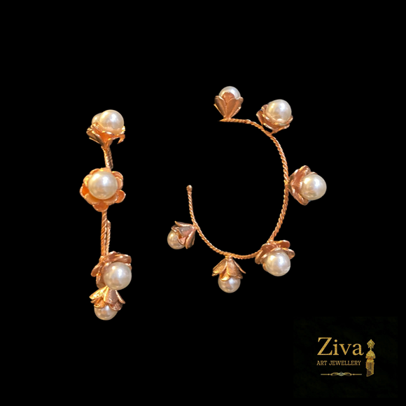 Rose Gold Pearl Hoop Earrings