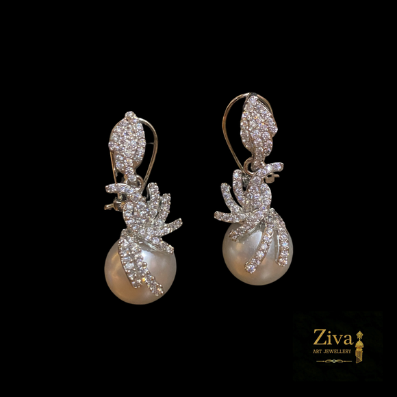 Diamond Earrings with Pearl hanging