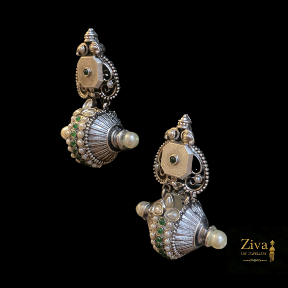 Silver Damru Earrings