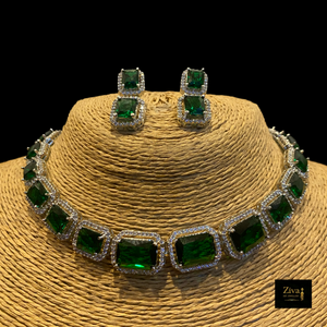 Indo western Green Diamond choker with Earrings Set