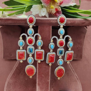 Ruby-Turquoise Zircon Earrings