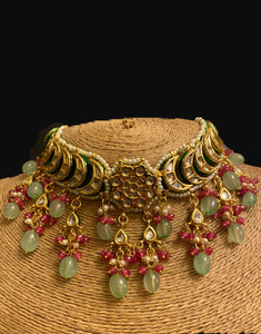 Kundan Chokar with Aqua Quartz drops - Ziva Art Jewellery