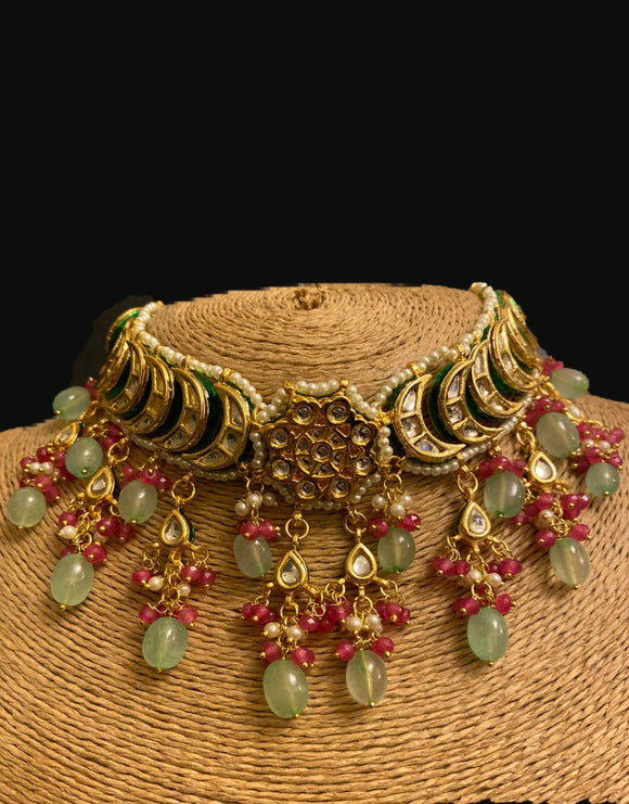 Kundan Chokar with Aqua Quartz drops - Ziva Art Jewellery
