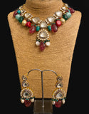 Multicolored Victorian Kundan Necklace Set with Earrings - Ziva Art Jewellery
