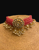 Kundan Chokar in Pink Strings with Earrings Set - Ziva Art Jewellery