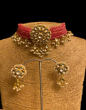 Kundan Chokar in Pink Strings with Earrings Set - Ziva Art Jewellery