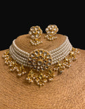 Kundan Chokar in Pearls Strings with Earrings Set - Ziva Art Jewellery