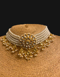 Kundan Chokar in Pearls Strings with Earrings Set - Ziva Art Jewellery