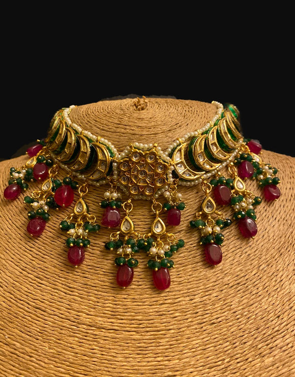 Kundan Chokar with Ruby Quartz drops - Ziva Art Jewellery