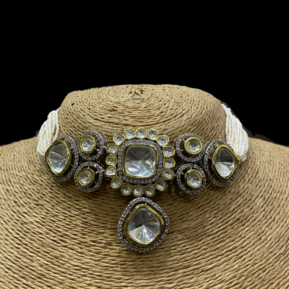 Victorian kundan Pearl Choker with Earrings Set