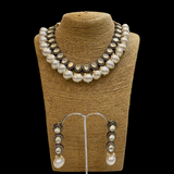 Silver Victorian Kundan Necklace with Baroques Pearls and Earrings Set