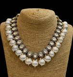 Silver Victorian Kundan Necklace with Baroques Pearls and Earrings Set