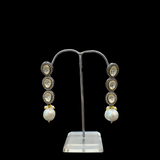 Silver Victorian Kundan Necklace with Baroques Pearls and Earrings Set
