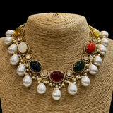 Navratan Necklace with Baroques and Earrings Set