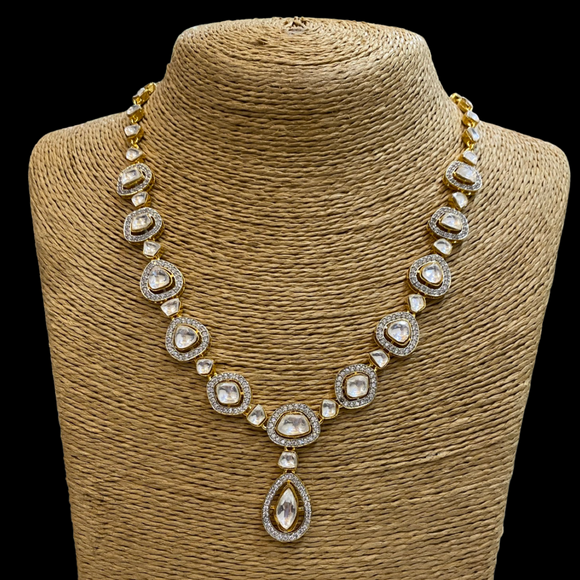 Uncut kundan Single line Necklace with Earrings Set