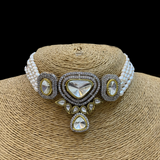 Victorian Diamond- kundan and Pearl Choker with Earrings Set
