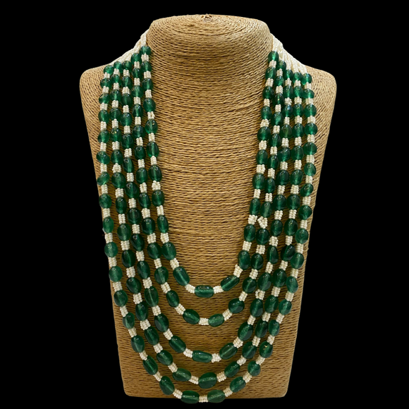 Five line Green beads Necklace
