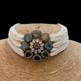 Thin Navratan choker with Earrings Set