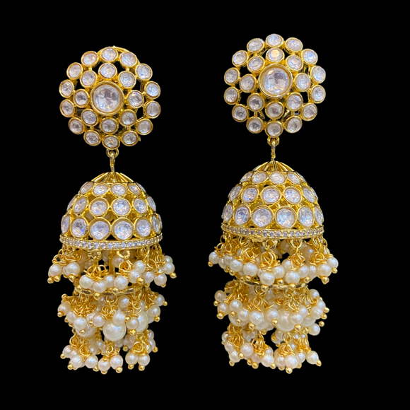 Matte Gold Kundan Jhumka Earrings
