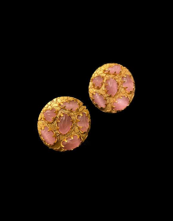 Pink Stones Button Earrings - Ziva Art Jewellery