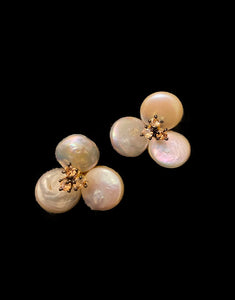 Baroque Stone Flower Button Earrings - Ziva Art Jewellery