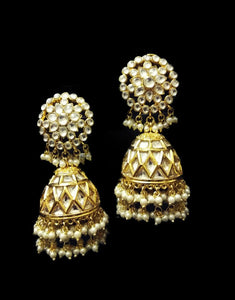 Gold Kundan Jhumka Earrings - Ziva Art Jewellery