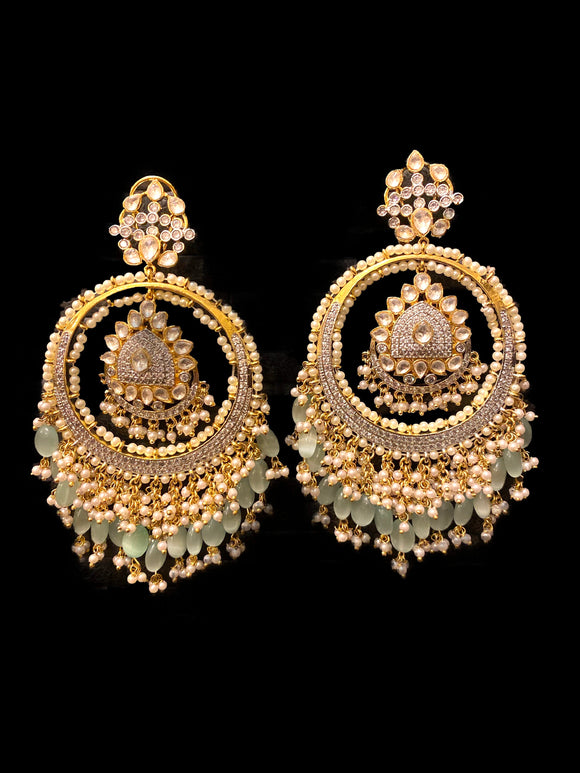 Chand Bali Earrings with Aqua hangings - Ziva Art Jewellery