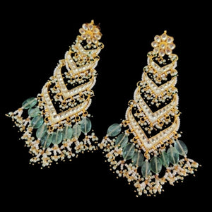 Long Chand Bali Earrings with Aqua hangings