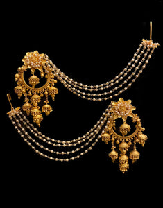 Matte Gold Polish Earrings with Pearl Kanchain - Ziva Art Jewellery