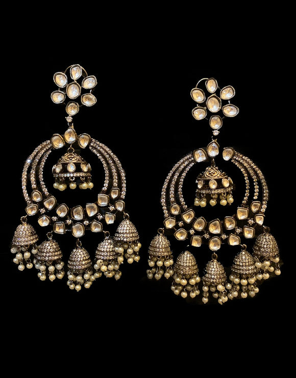 Silver Diamond Chand Bali Earrings - Ziva Art Jewellery