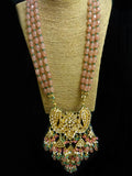 Kundan Necklace in Rose Quartz and Earrings Set - Ziva Art Jewellery