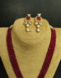 Kundan Pendant and strings of Red bead Necklace with Earrings Set - Ziva Art Jewellery