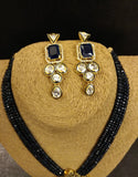 Kundan Pendant and strings of Blue beads Necklace with Earrings Set - Ziva Art Jewellery