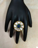 Kundan Ring with Sapphire stones - Ziva Art Jewellery