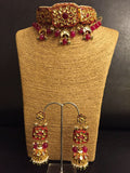 Ruby Meenakari Chokar with Earrings Set - Ziva Art Jewellery