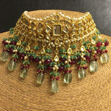 Kundan Chokar with Aqua Quartz drops - Ziva Art Jewellery