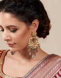 Grey and Pink Beads Chandbali Earrings - Ziva Art Jewellery
