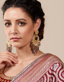 Grey and Pink Beads Chandbali Earrings - Ziva Art Jewellery
