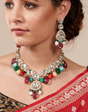 Multicolored Victorian Kundan Necklace Set with Earrings - Ziva Art Jewellery