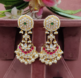 Antique Pearl Gold Plated Kundan Chandbali Earring For Women