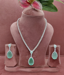 Lime Green Teardrop Necklace-Earrings set