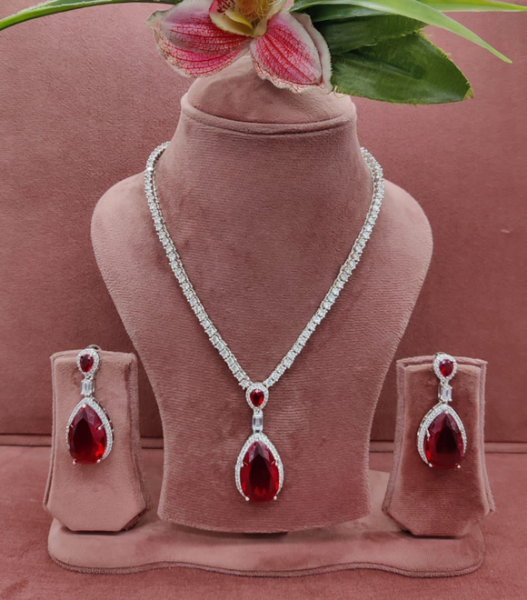 Ruby Teardrop Necklace-Earrings set