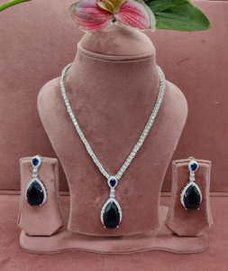 Blue Sapphire Teardrop Necklace-Earrings set