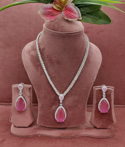 Fuchsia Teardrop Necklace-Earrings set